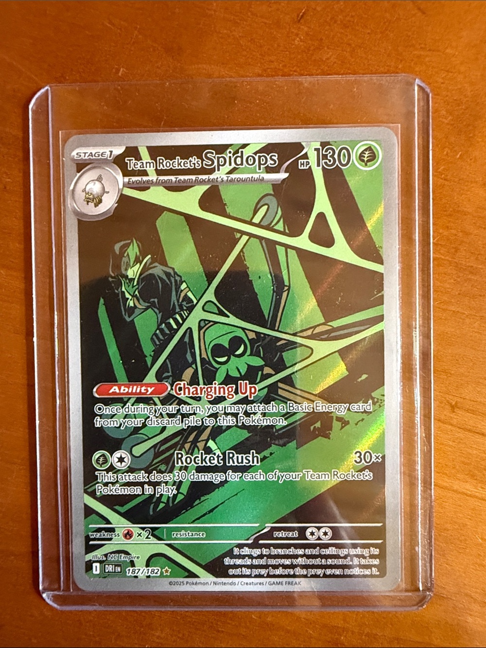 Pokemon Team Rocket's Spidops Green and Black Holo Card